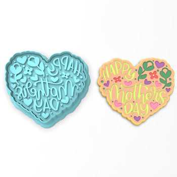 Happy Mother's Day Flowered Heart Cookie Cutter | Stamp | Stencil #1