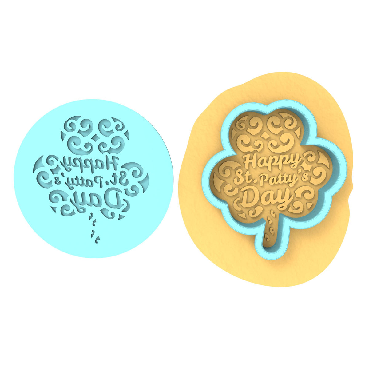 Happy St. Patrick's Day Clover Cookie Cutter | Stamp | Stencil #1 Cookie Cutter Lady MINI - 2 Inches (5cm) **BUNDLE** Cutter + Debosser 
