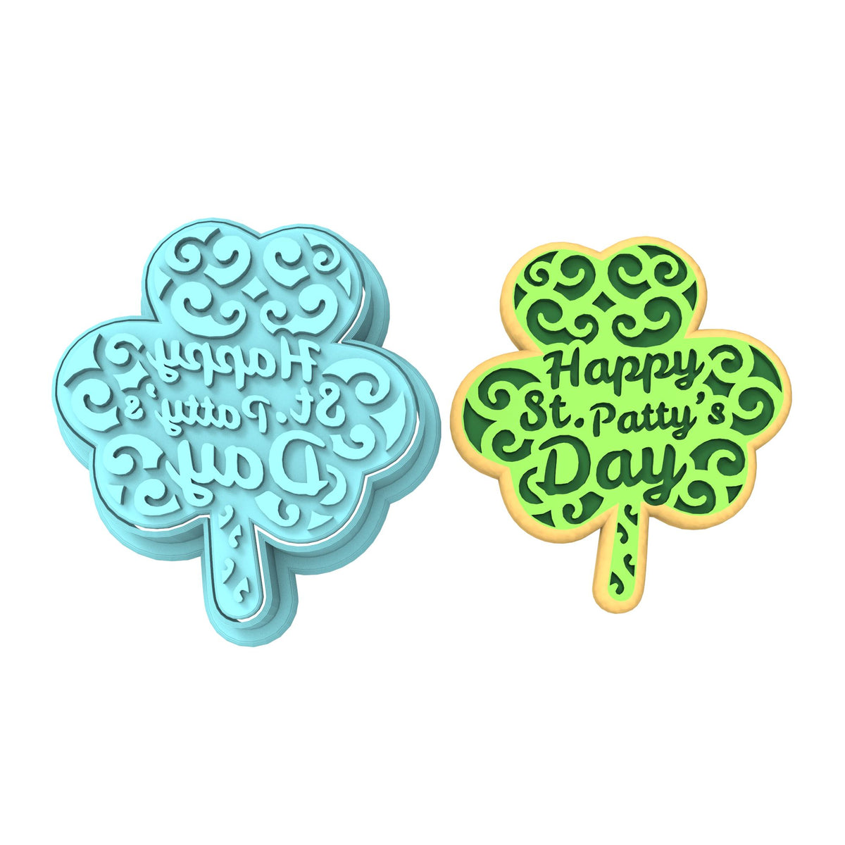 Happy St. Patrick's Day Clover Cookie Cutter | Stamp | Stencil #1 Cookie Cutter Lady MINI - 2 Inches (5cm) **BUNDLE** Cutter + Stamp 