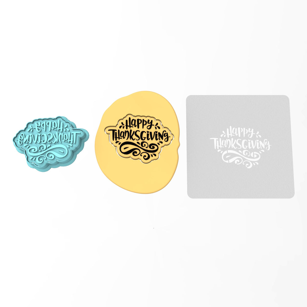 Happy Thanksgiving Cookie Cutter | Stamp | Stencil #2 Halloween / Fall Cookie Cutter Lady 3 Inch Cupcake/Small Cookie Cutter + Stamp Yes