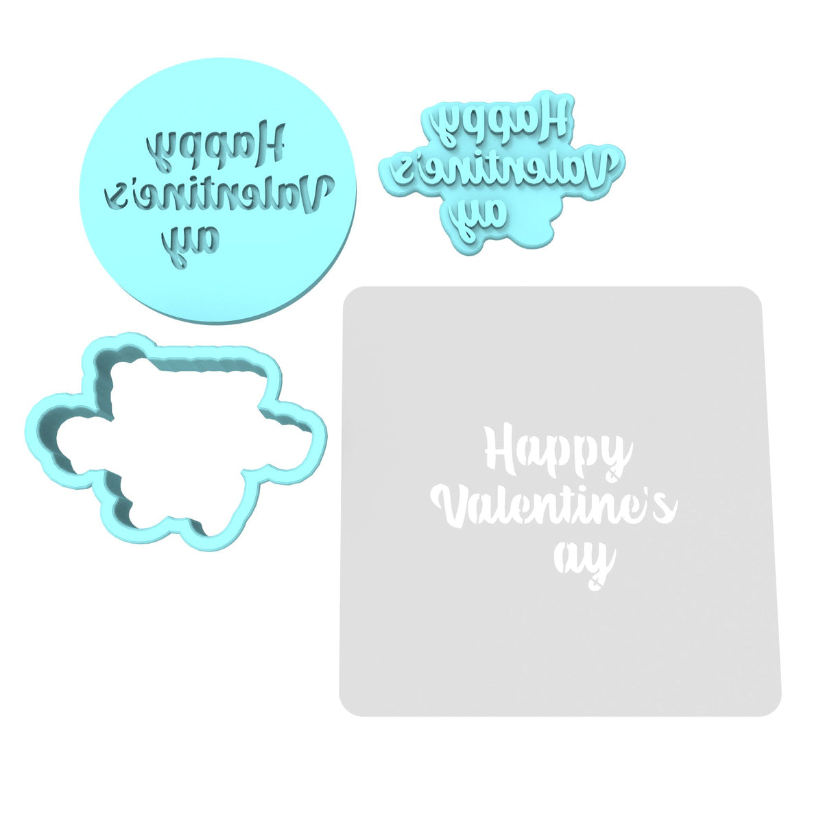 Happy Valentine's ay Cookie Cutter | Stamp | Stencil #1 Wedding / Baby / V Day Cookie Cutter Lady MINI - 2 Inches (5cm) **FULL SET BUNDLE** Cutter + Stamp + Stencil + Debosser **BEST DEAL** 