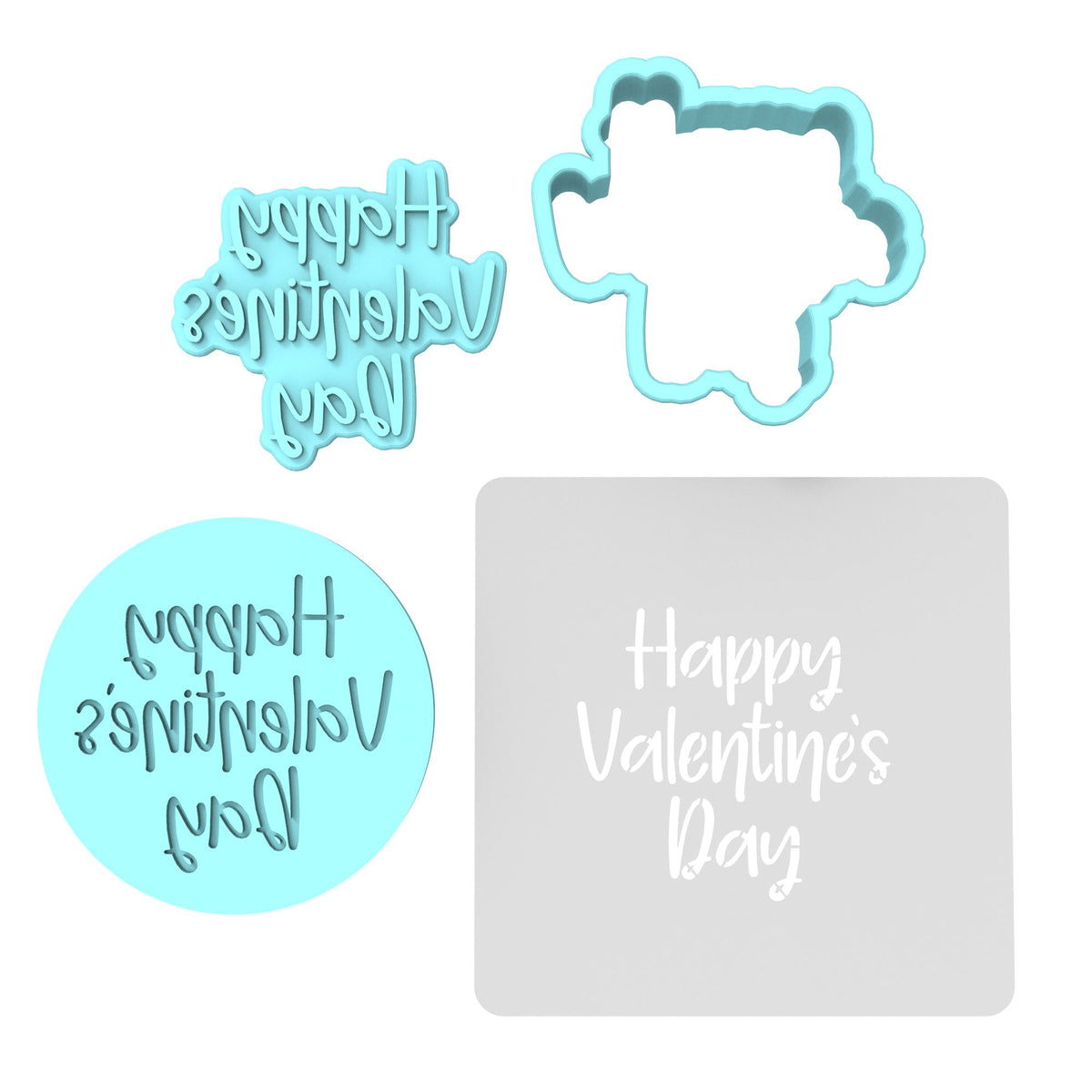 Happy Valentine's Day Cookie Cutter | Stamp | Stencil #4 Wedding / Baby / V Day Cookie Cutter Lady MINI - 2 Inches (5cm) **FULL SET BUNDLE** Cutter + Stamp + Stencil + Debosser **BEST DEAL** 