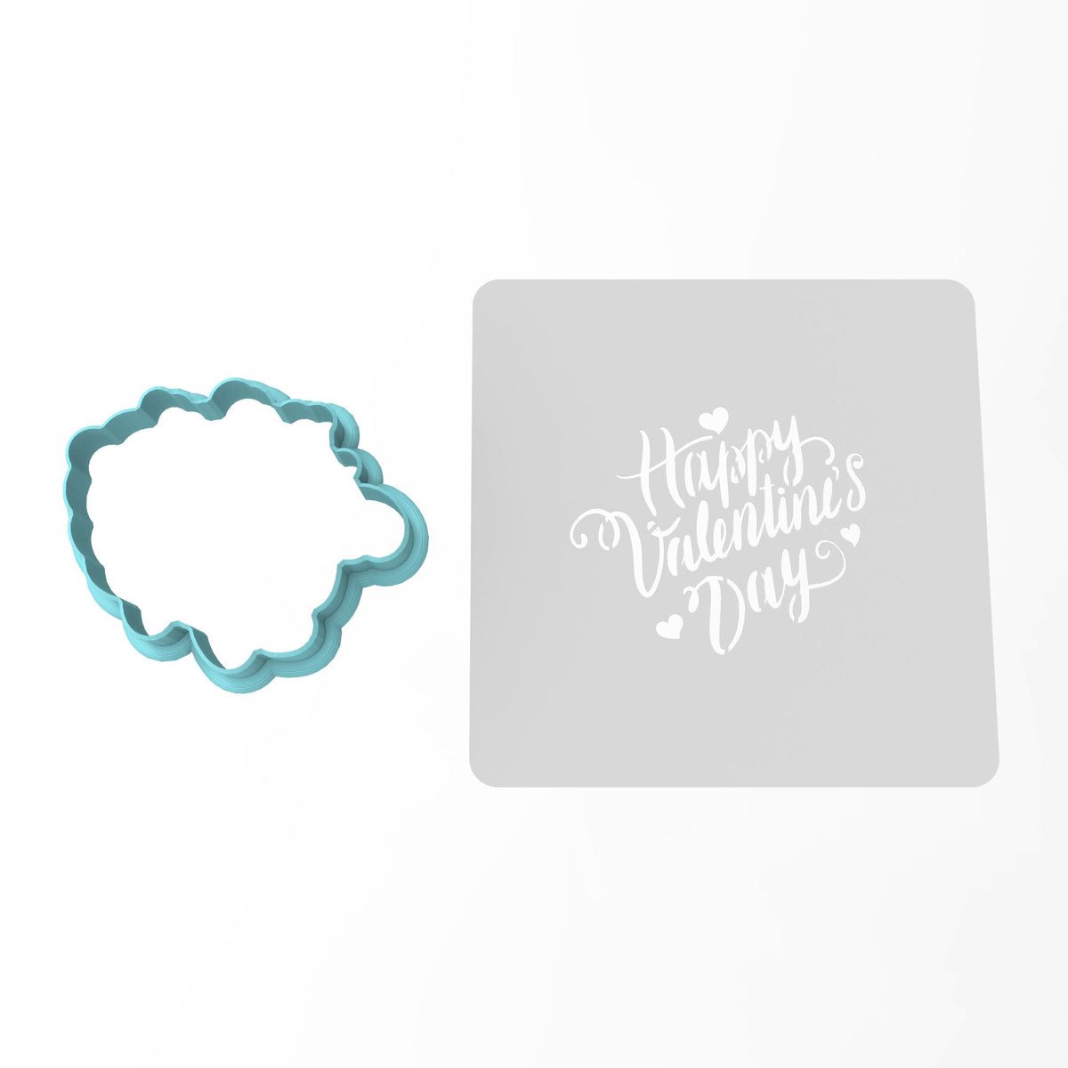 Happy Valentine's Day Heart Cookie Cutter | Stamp | Stencil #1 Wedding / Baby / V Day Cookie Cutter Lady MINI - 2 Inches (5cm) **BUNDLE** Cutter + Stencil 