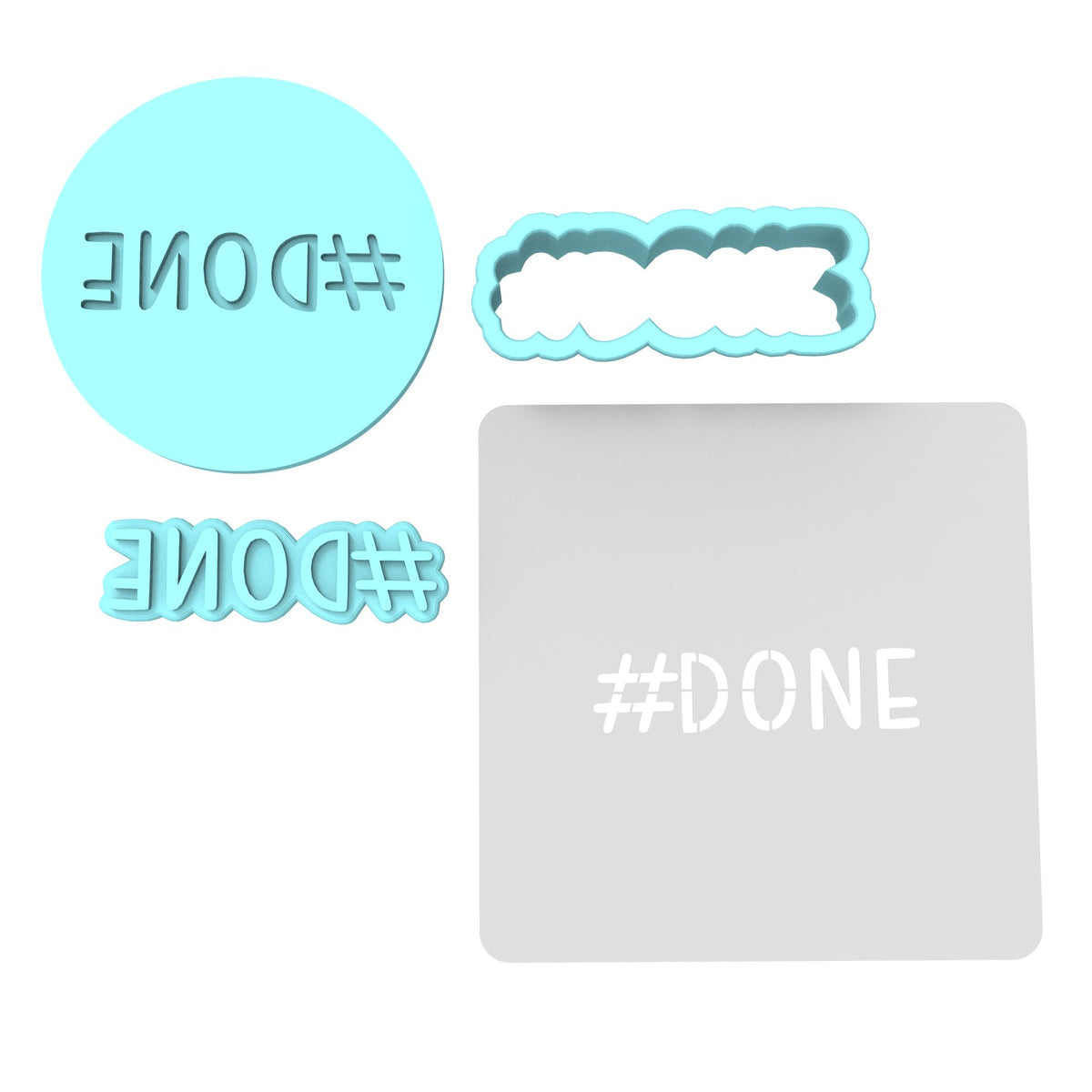 Hashtag Done Cookie Cutter | Stamp | Stencil Wedding / Baby / V Day Cookie Cutter Lady MINI - 2 Inches (5cm) **FULL SET BUNDLE** Cutter + Stamp + Stencil + Debosser **BEST DEAL** 