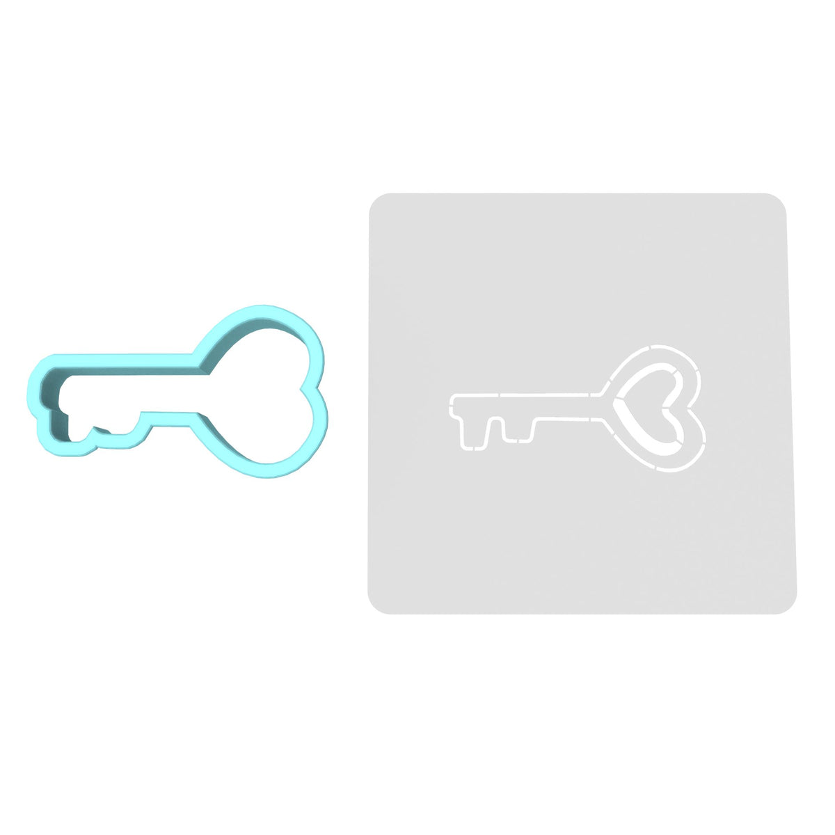 Heart Key Cookie Cutter | Stamp | Stencil Wedding / Baby / V Day Cookie Cutter Lady MINI - 2 Inches (5cm) **BUNDLE** Cutter + Stencil 