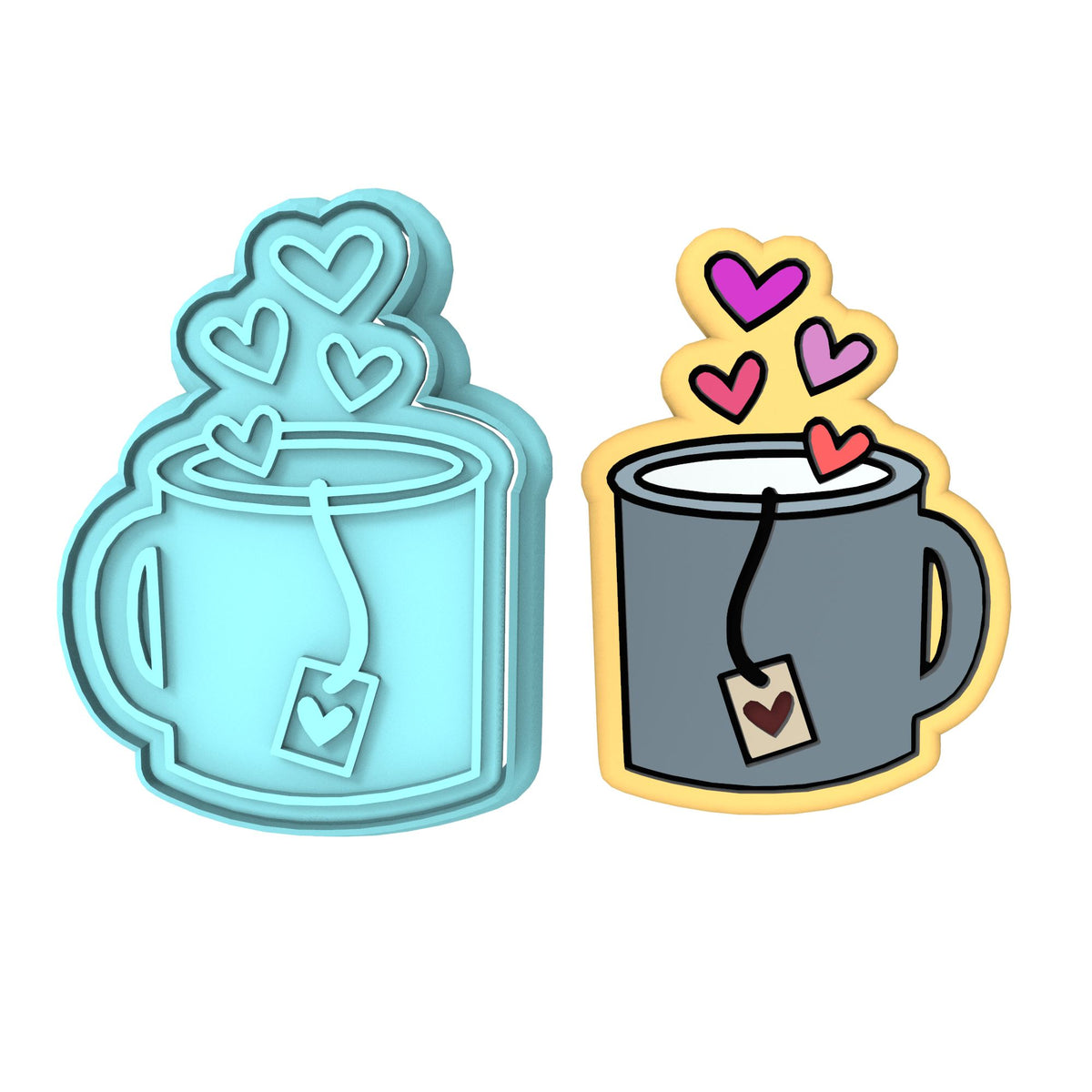 Heart Mug Cookie Cutter | Stamp | Stencil Wedding / Baby / V Day Cookie Cutter Lady MINI - 2 Inches (5cm) **BUNDLE** Cutter + Stamp 