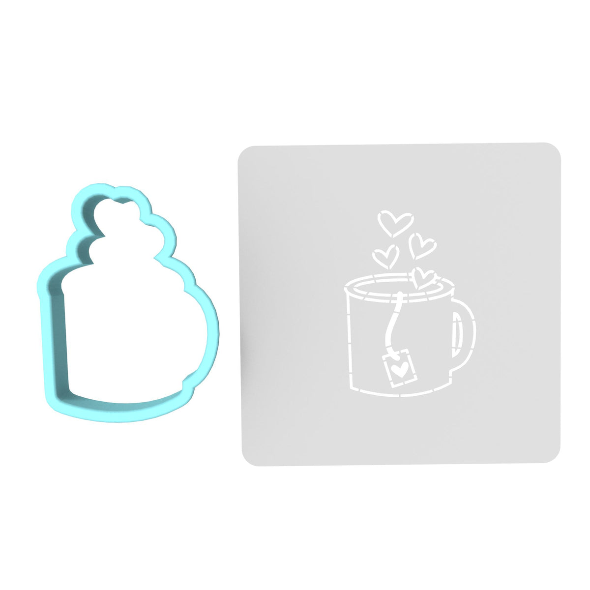 Heart Mug Cookie Cutter | Stamp | Stencil Wedding / Baby / V Day Cookie Cutter Lady MINI - 2 Inches (5cm) **BUNDLE** Cutter + Stencil 