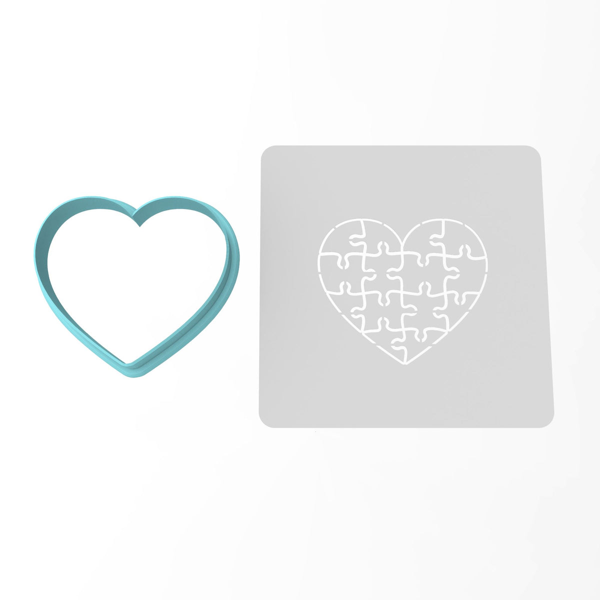 Heart Puzzle Cookie Cutter | Stamp | Stencil #1 Wedding / Baby / V Day Cookie Cutter Lady MINI - 2 Inches (5cm) **BUNDLE** Cutter + Stencil 