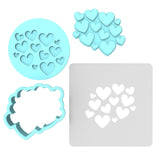 Hearts Scattered Cookie Cutter | Stamp | Stencil #1 Wedding / Baby / V Day Cookie Cutter Lady MINI - 2 Inches (5cm) **FULL SET BUNDLE** Cutter + Stamp + Stencil + Debosser **BEST DEAL** 