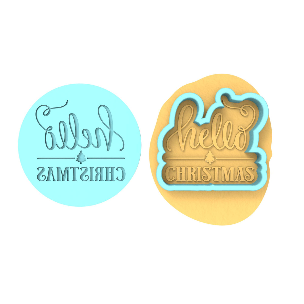 Hello Christmas Cookie Cutter | Stamp | Stencil #1 Xmas / Winter / NYE Cookie Cutter Lady MINI - 2 Inches (5cm) **BUNDLE** Cutter + Debosser 