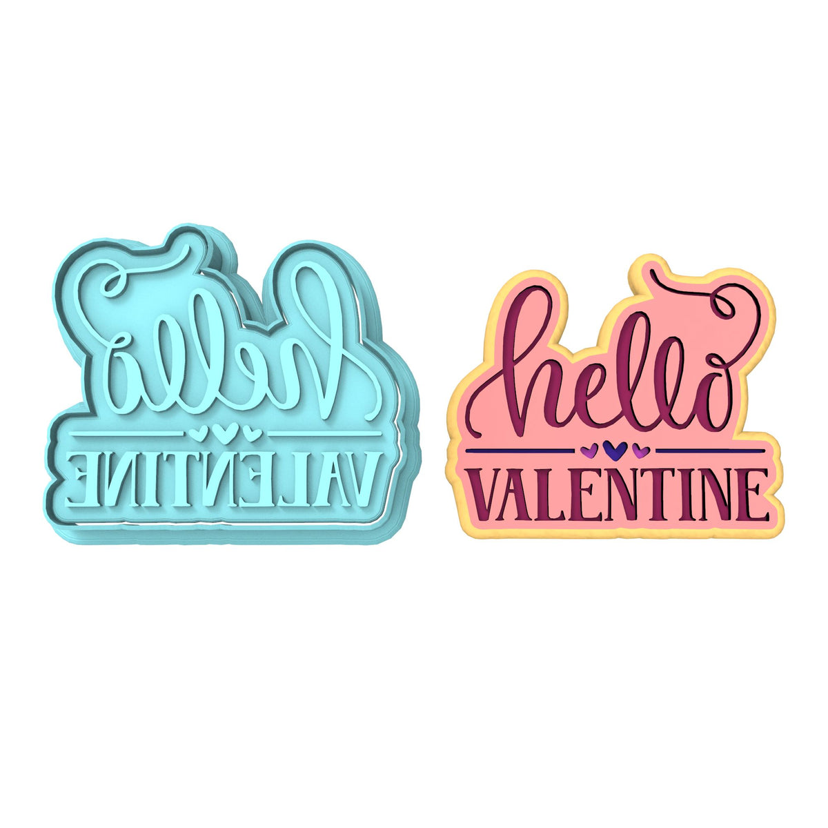 Hello Valentine Cookie Cutter | Stamp | Stencil #1 Wedding / Baby / V Day Cookie Cutter Lady MINI - 2 Inches (5cm) **BUNDLE** Cutter + Stamp 