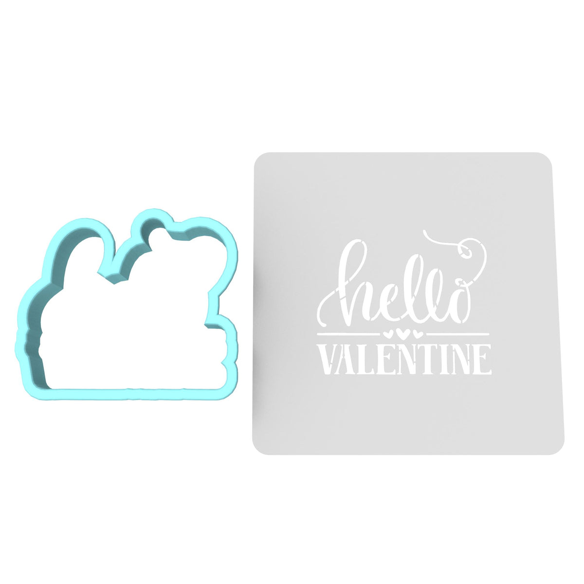 Hello Valentine Cookie Cutter | Stamp | Stencil #1 Wedding / Baby / V Day Cookie Cutter Lady MINI - 2 Inches (5cm) **BUNDLE** Cutter + Stencil 