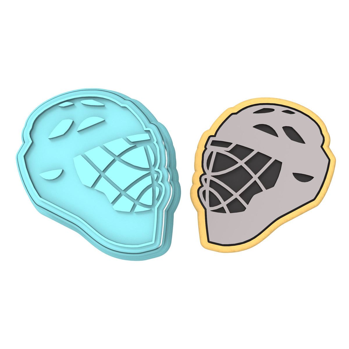 Hockey Lacrosse Helmet Cookie Cutter | Stamp | Stencil #1 sports Cookie Cutter Lady MINI - 2 Inches (5cm) **BUNDLE** Cutter + Stamp 