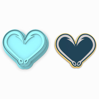 Hook Fishing Heart Cookie Cutter | Stamp | Stencil #1