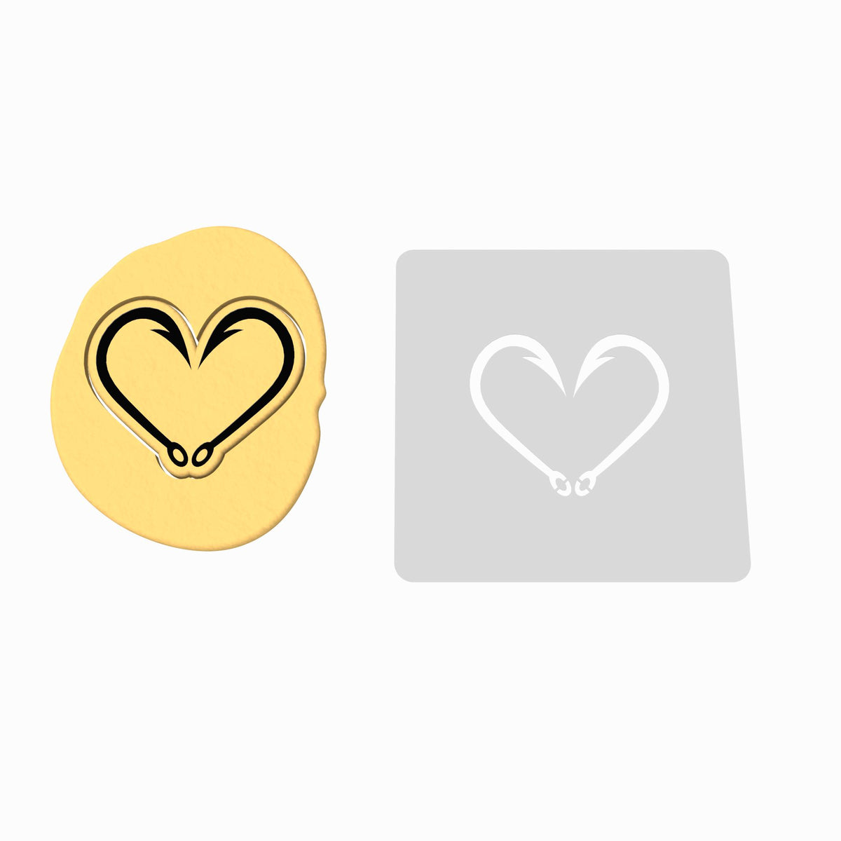 Hook Fishing Heart Cookie Cutter | Stamp | Stencil #1