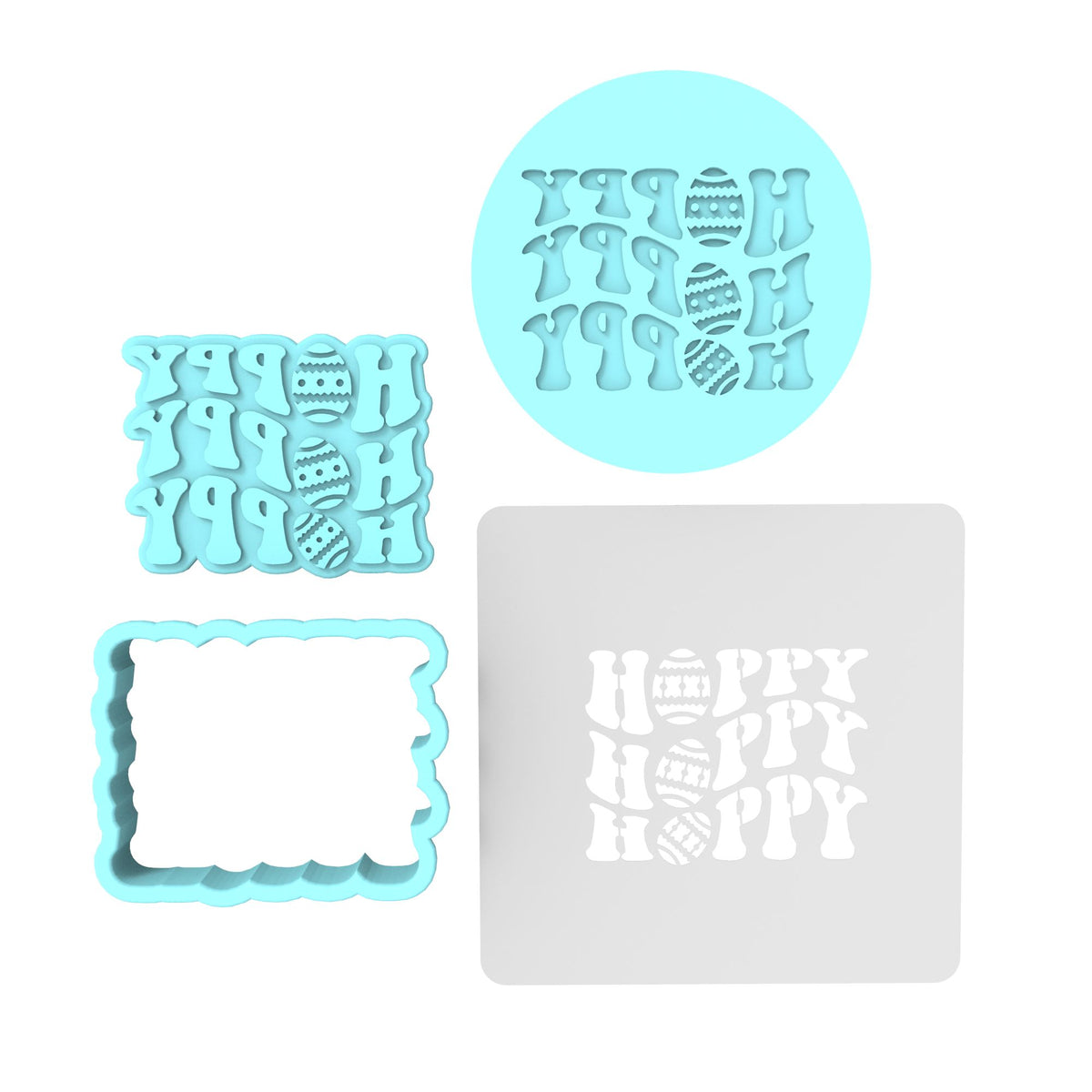 Hoppy Hoppy Hoppy Cookie Cutter | Stamp | Stencil #1 Animals & Dinosaurs Cookie Cutter Lady MINI - 2 Inches (5cm) **FULL SET BUNDLE** Cutter + Stamp + Stencil + Debosser **BEST DEAL** 
