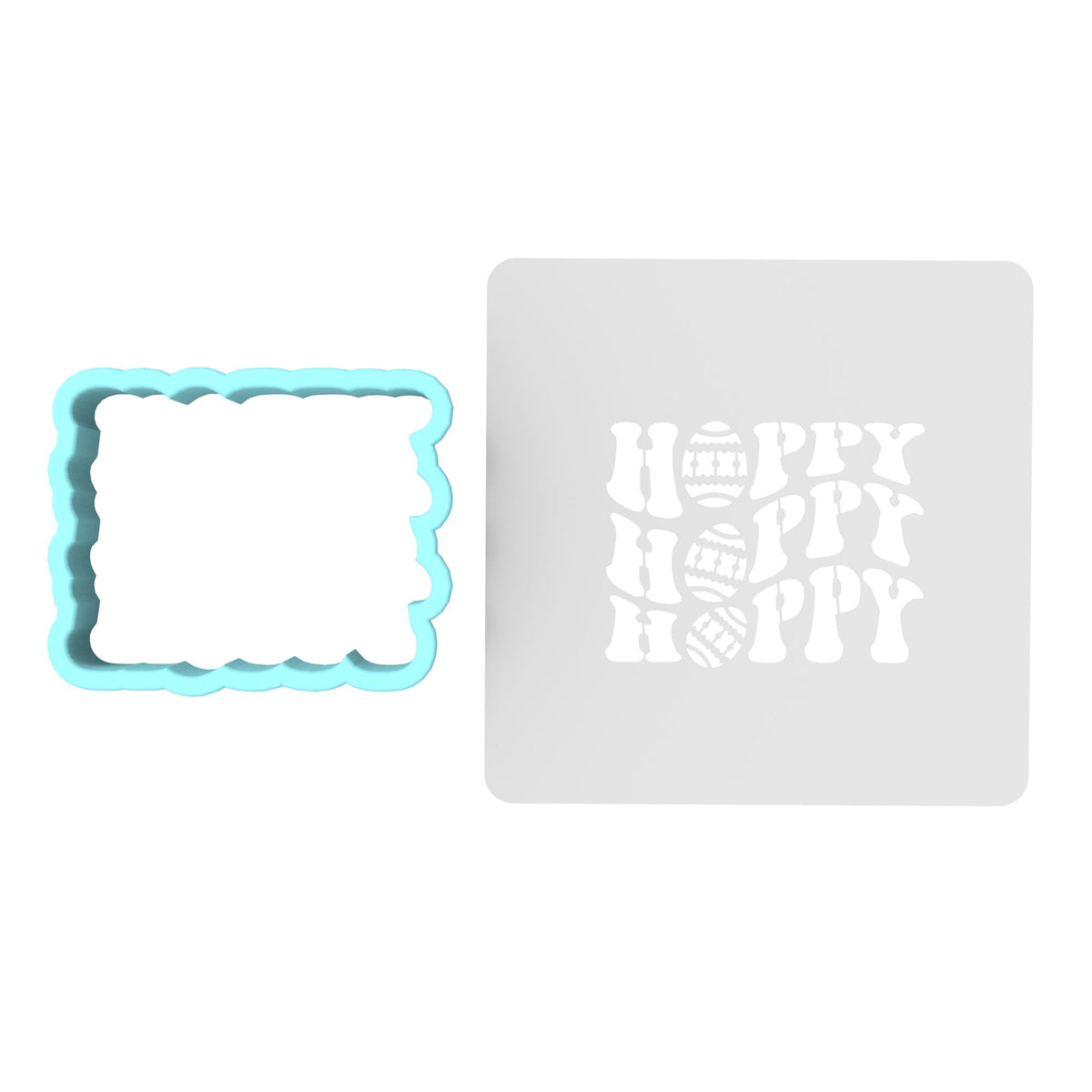 Hoppy Hoppy Hoppy Cookie Cutter | Stamp | Stencil #1 Animals & Dinosaurs Cookie Cutter Lady MINI - 2 Inches (5cm) **BUNDLE** Cutter + Stencil 