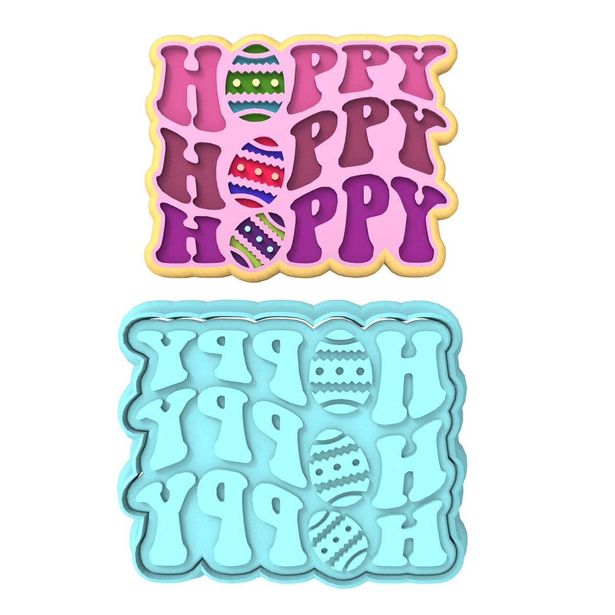 Hoppy Hoppy Hoppy Cookie Cutter | Stamp | Stencil #1 Animals & Dinosaurs Cookie Cutter Lady MINI - 2 Inches (5cm) **BUNDLE** Cutter + Stamp 