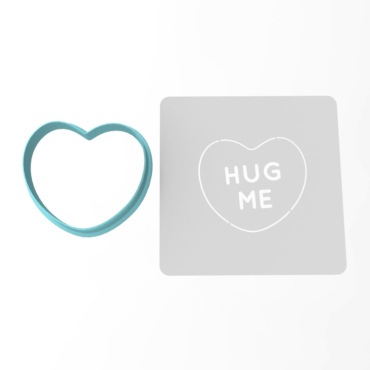 Hug Me Valentine Heart Cookie Cutter | Stamp | Stencil Wedding / Baby / V Day Cookie Cutter Lady MINI - 2 Inches (5cm) **BUNDLE** Cutter + Stencil 