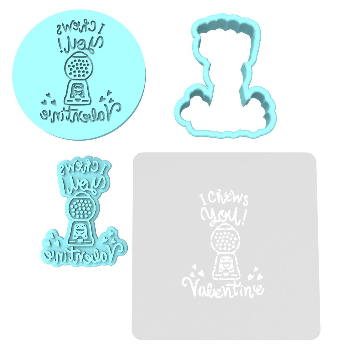 I Chews You Cookie Cutter | Stamp | Stencil Wedding / Baby / V Day Cookie Cutter Lady MINI - 2 Inches (5cm) **FULL SET BUNDLE** Cutter + Stamp + Stencil + Debosser **BEST DEAL** 