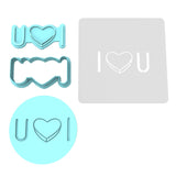I Heart You Horizontal Cookie Cutter | Stamp | Stencil Wedding / Baby / V Day Cookie Cutter Lady MINI - 2 Inches (5cm) **FULL SET BUNDLE** Cutter + Stamp + Stencil + Debosser **BEST DEAL** 