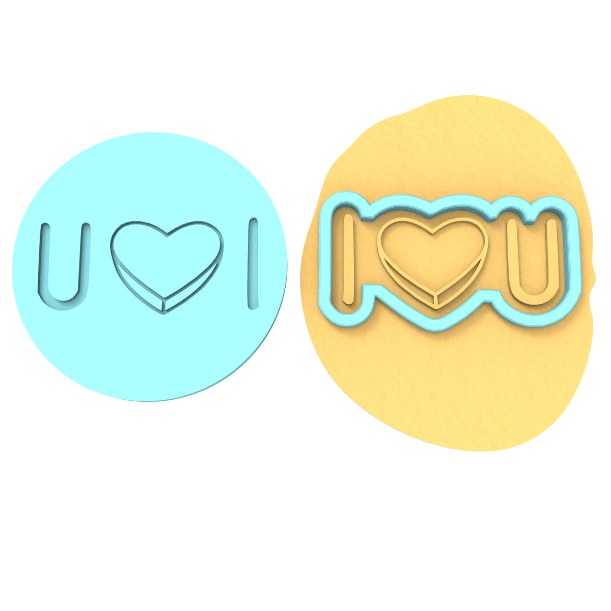 I Heart You Horizontal Cookie Cutter | Stamp | Stencil Wedding / Baby / V Day Cookie Cutter Lady MINI - 2 Inches (5cm) **BUNDLE** Cutter + Debosser 