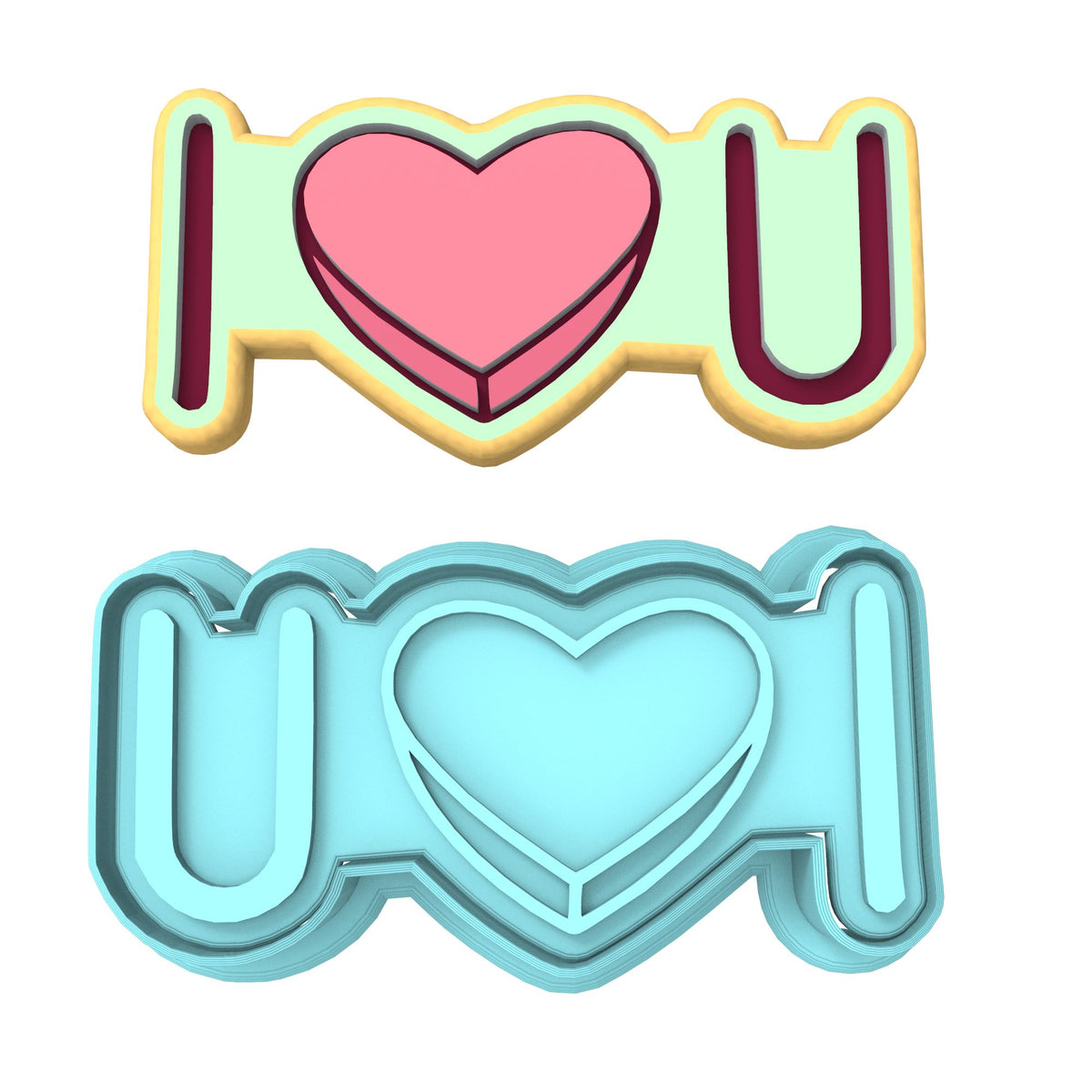 I Heart You Horizontal Cookie Cutter | Stamp | Stencil Wedding / Baby / V Day Cookie Cutter Lady MINI - 2 Inches (5cm) **BUNDLE** Cutter + Stamp 