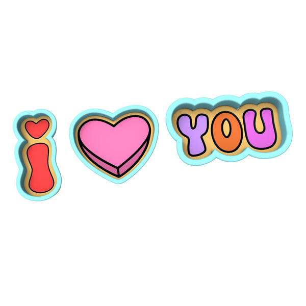 I Love You 3 Piece Set Cookie Cutter | Stamp | Stencil Wedding / Baby / V Day Cookie Cutter Lady 