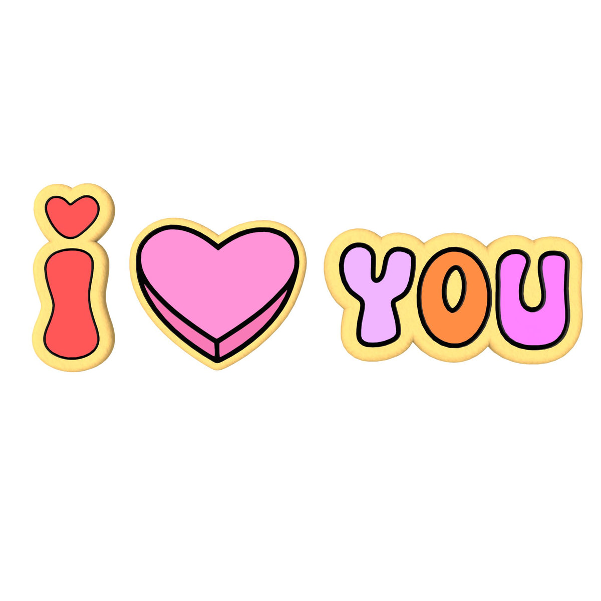 I Love You 3 Piece Set Cookie Cutter | Stamp | Stencil Wedding / Baby / V Day Cookie Cutter Lady 
