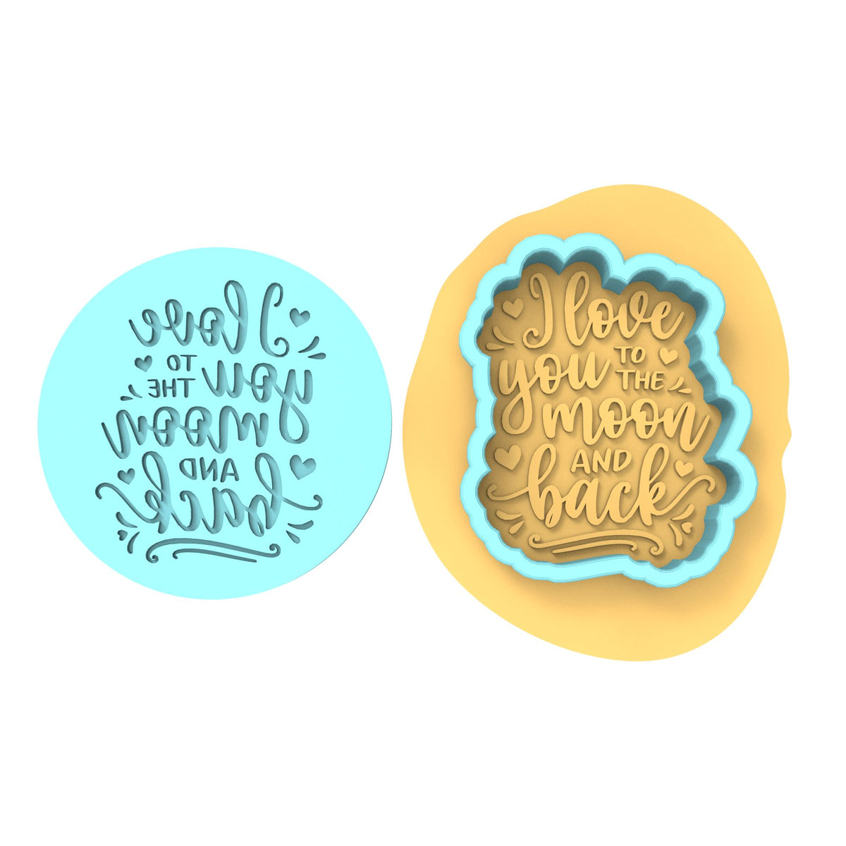I Love You to the Moon and Back Cookie Cutter | Stamp | Stencil #1 Wedding / Baby / V Day Cookie Cutter Lady MINI - 2 Inches (5cm) **BUNDLE** Cutter + Debosser 
