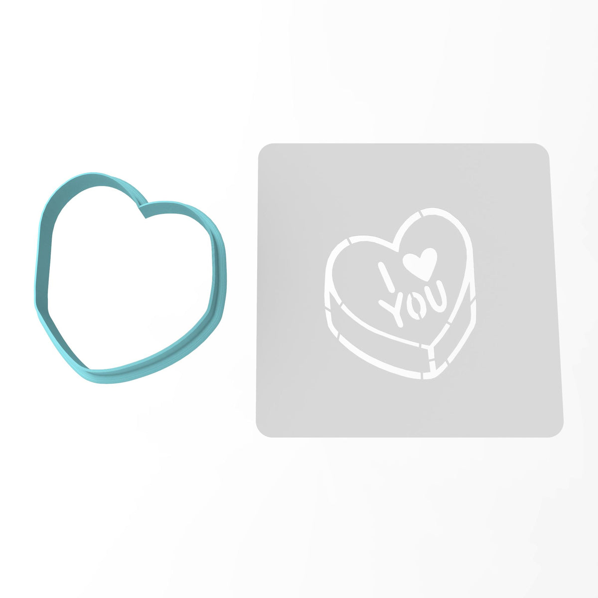 I Love You Valentine Candy Heart Cookie Cutter | Stamp | Stencil Wedding / Baby / V Day Cookie Cutter Lady MINI - 2 Inches (5cm) **BUNDLE** Cutter + Stencil 