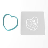 I Love You Valentine Candy Heart Cookie Cutter | Stamp | Stencil Wedding / Baby / V Day Cookie Cutter Lady MINI - 2 Inches (5cm) **BUNDLE** Cutter + Stencil 