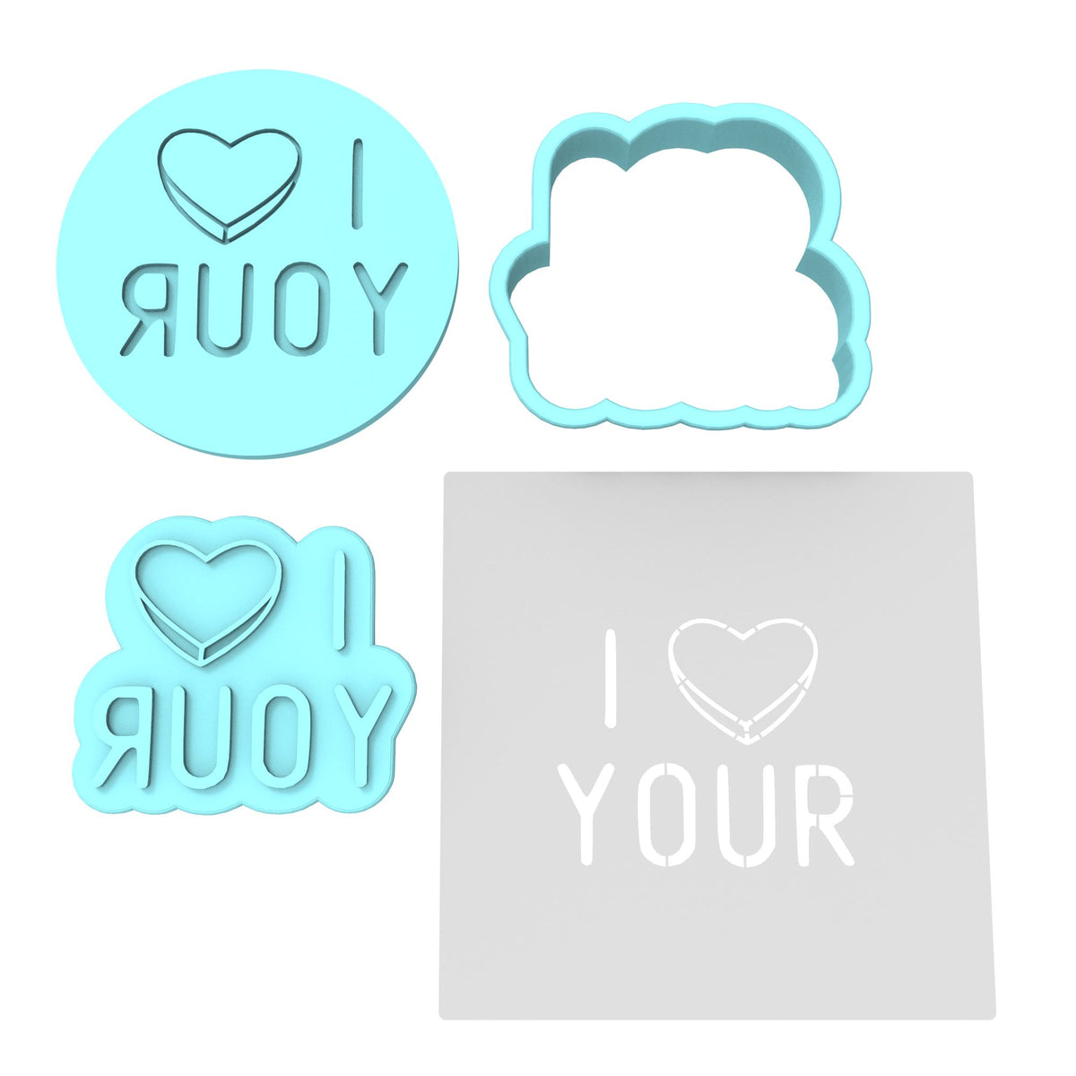 I Love Your Cookie Cutter | Stamp | Stencil Wedding / Baby / V Day Cookie Cutter Lady MINI - 2 Inches (5cm) **FULL SET BUNDLE** Cutter + Stamp + Stencil + Debosser **BEST DEAL** 