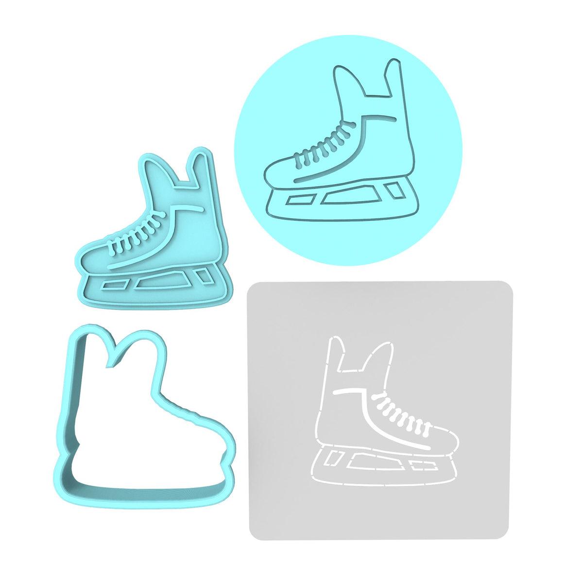 Ice Skate Cookie Cutter | Stamp | Stencil #2 Animals & Dinosaurs Cookie Cutter Lady MINI - 2 Inches (5cm) **FULL SET BUNDLE** Cutter + Stamp + Stencil + Debosser **BEST DEAL** 