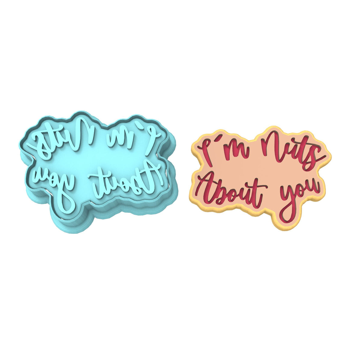 I'm Nuts About You Text Cookie Cutter | Stamp | Stencil #1 Bachelorette & Bachelor Cookie Cutter Lady MINI - 2 Inches (5cm) **BUNDLE** Cutter + Stamp 