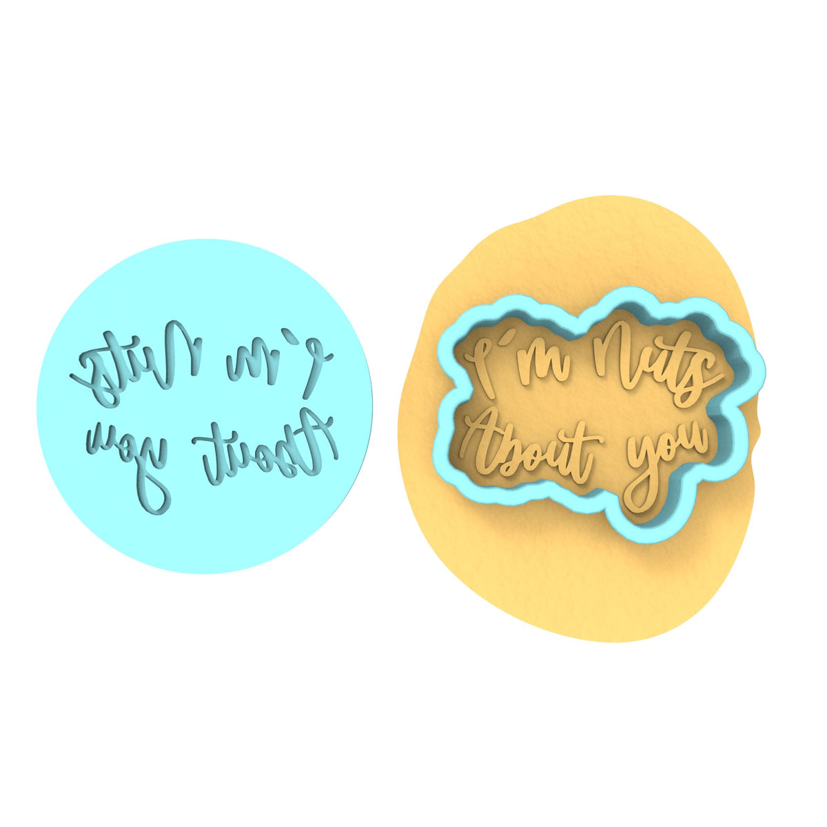 I'm Nuts About You Text Cookie Cutter | Stamp | Stencil #1 Bachelorette & Bachelor Cookie Cutter Lady MINI - 2 Inches (5cm) **BUNDLE** Cutter + Debosser 