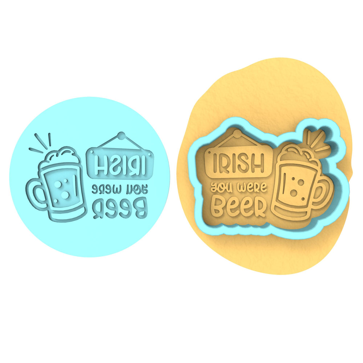 Irish You Were Beer Cookie Cutter | Stamp | Stencil #1 Cookie Cutter Lady MINI - 2 Inches (5cm) **BUNDLE** Cutter + Debosser 