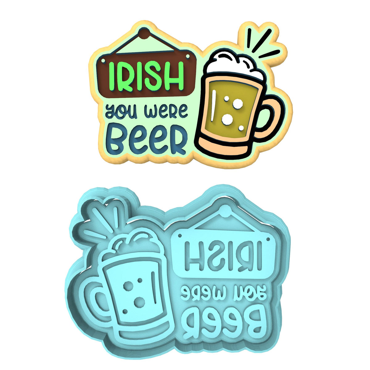 Irish You Were Beer Cookie Cutter | Stamp | Stencil #1 Cookie Cutter Lady MINI - 2 Inches (5cm) **BUNDLE** Cutter + Stamp 
