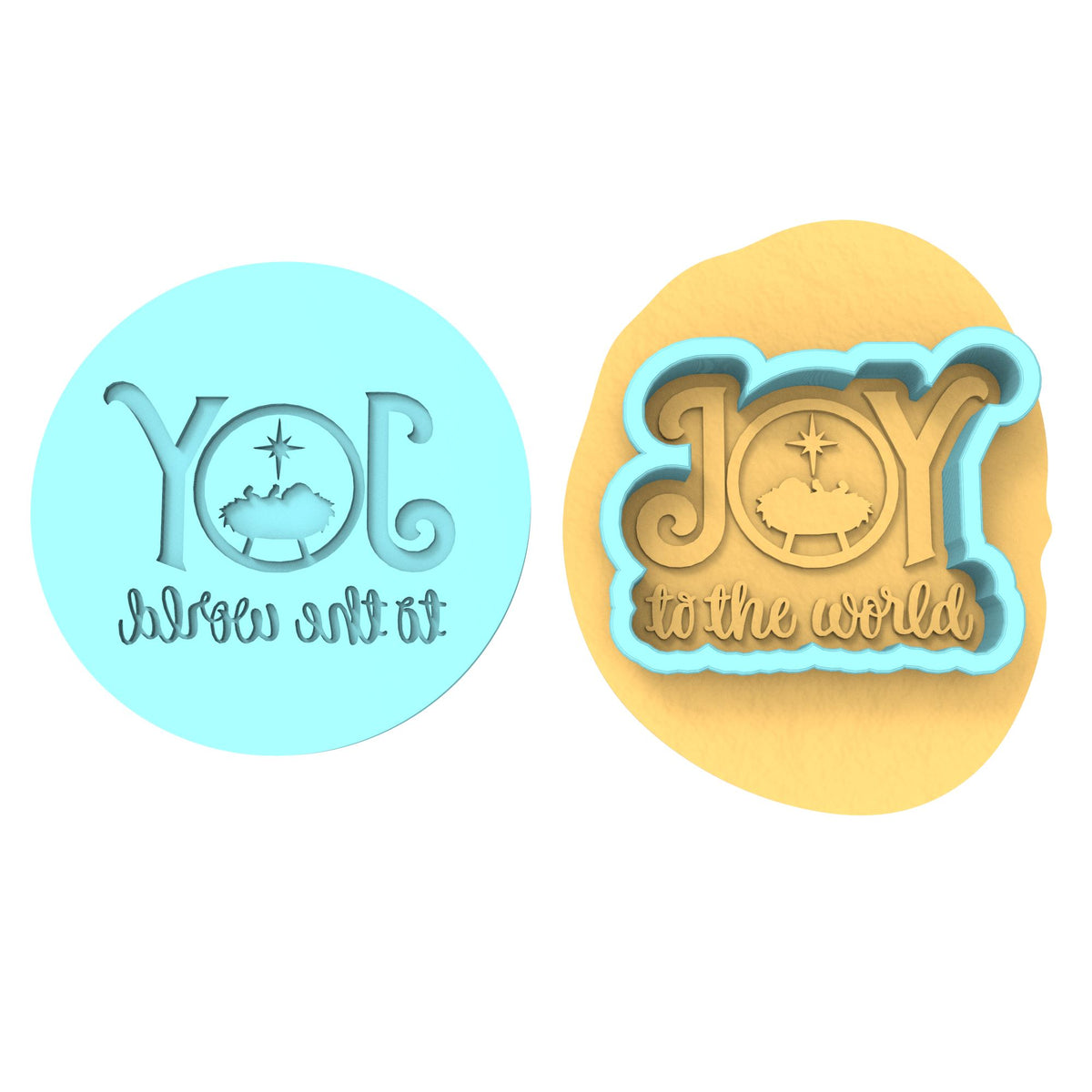 Joy the the World Cookie Cutter | Stamp | Stencil #1 Xmas / Winter / NYE Cookie Cutter Lady MINI - 2 Inches (5cm) **BUNDLE** Cutter + Debosser 