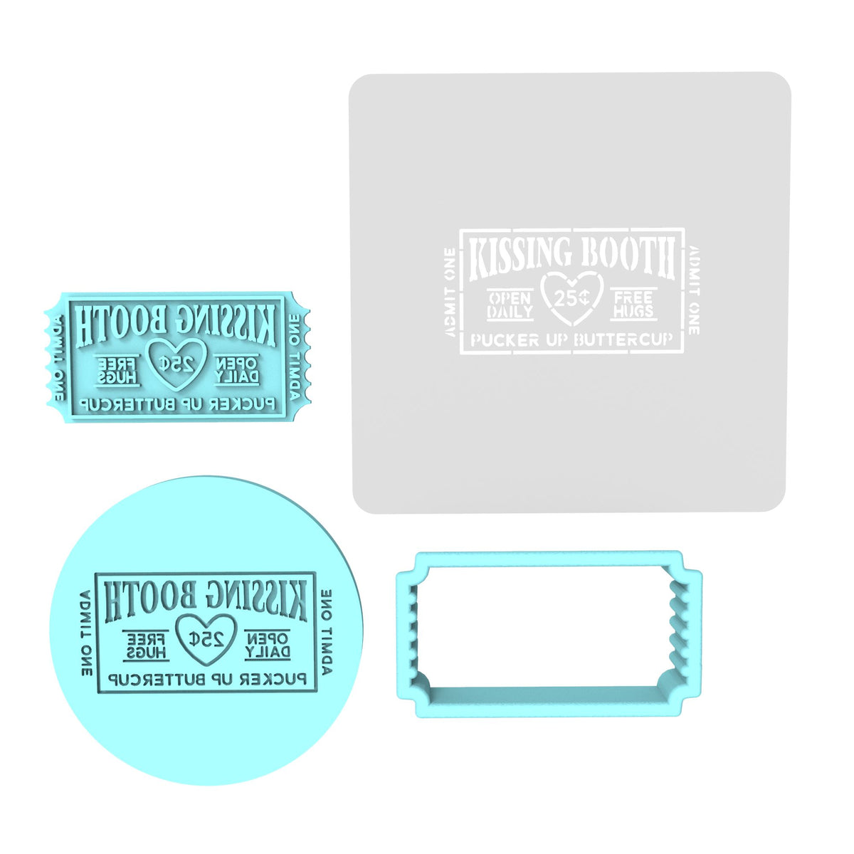 Kissing Booth Cookie Cutter | Stamp | Stencil Girly / Dolls / Princess Cookie Cutter Lady MINI - 2 Inches (5cm) **FULL SET BUNDLE** Cutter + Stamp + Stencil + Debosser **BEST DEAL** 