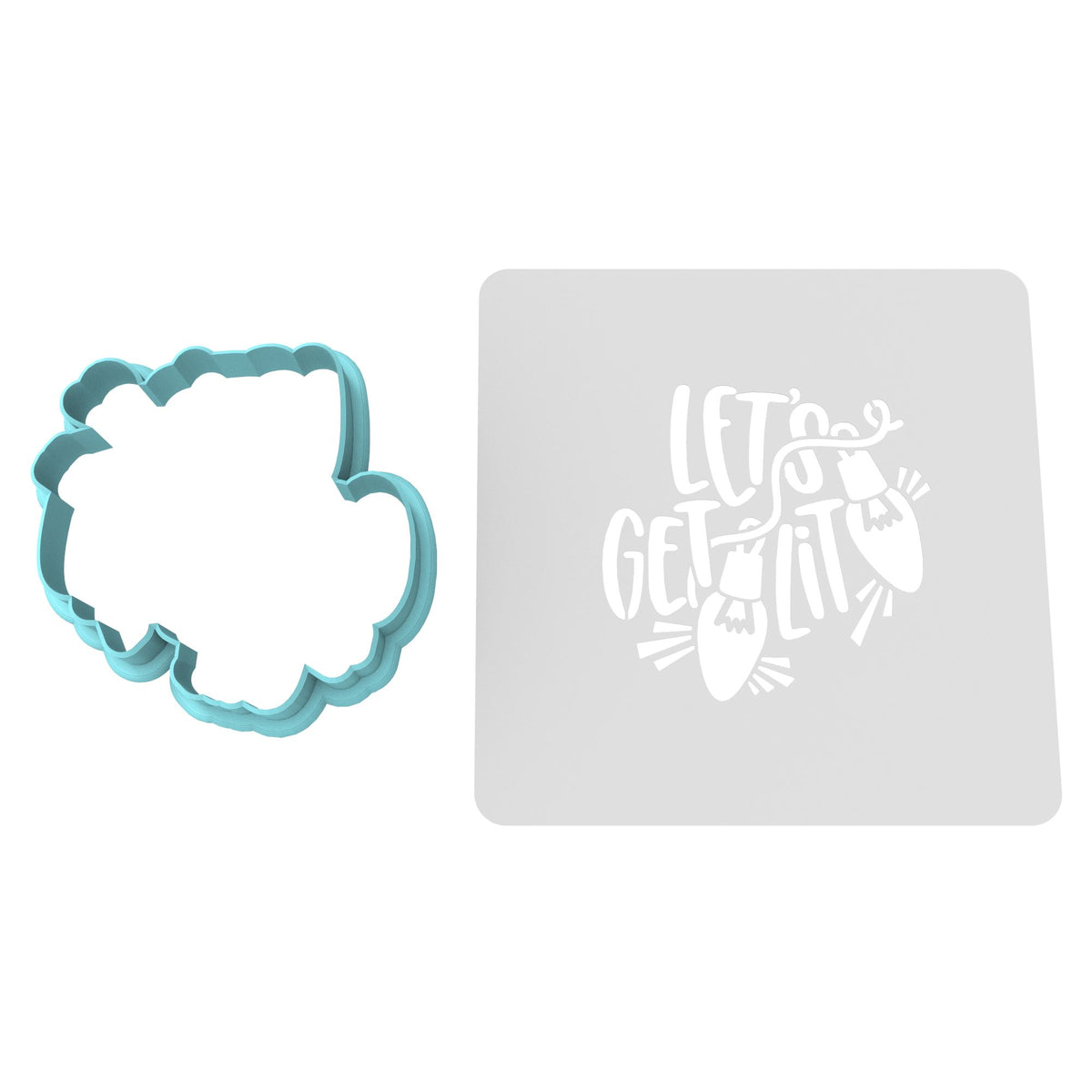 Let's Get Lit Cookie Cutter | Stamp | Stencil #1 Xmas / Winter / NYE Cookie Cutter Lady MINI - 2 Inches (5cm) **BUNDLE** Cutter + Stencil 