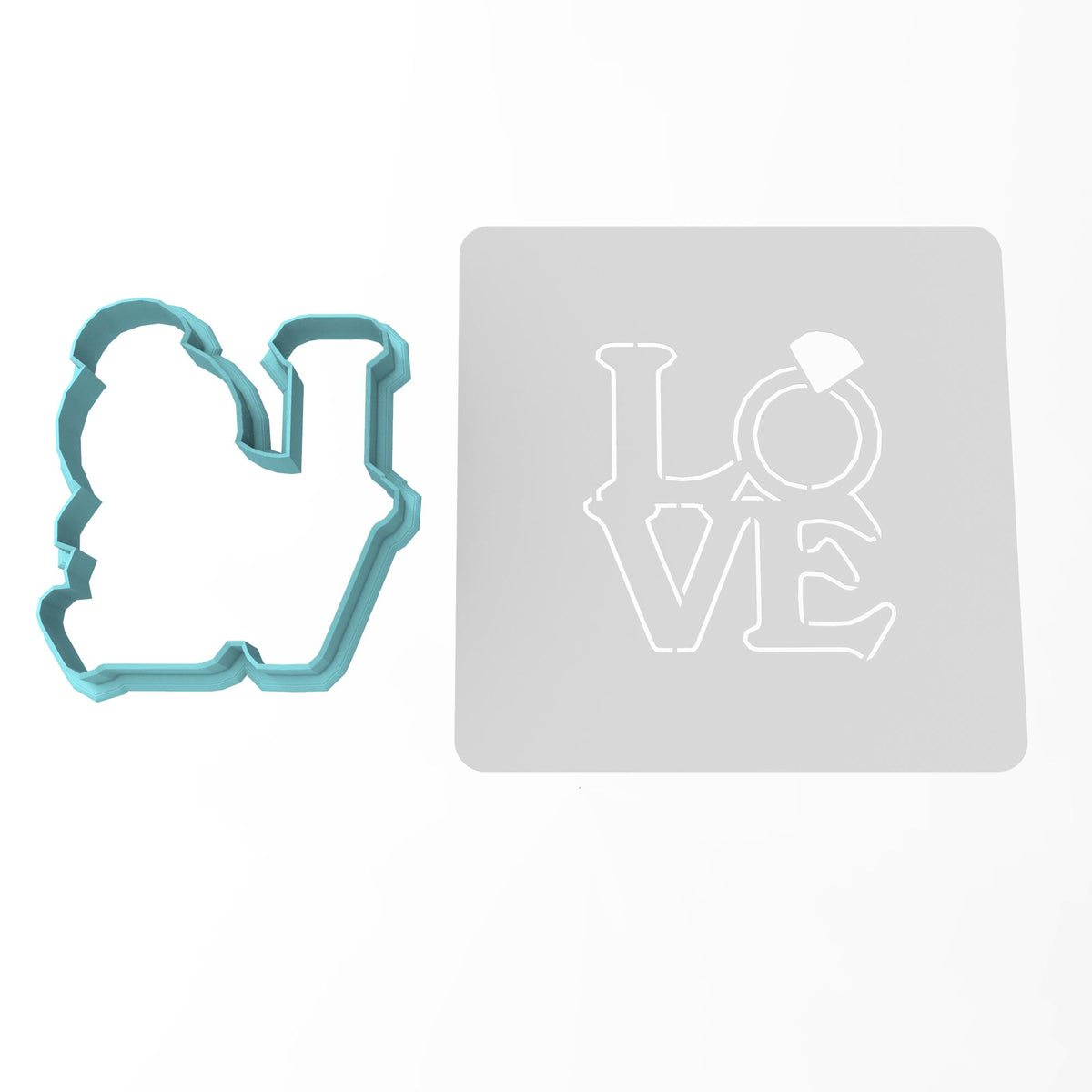 Love Engagement Cookie Cutter | Stamp | Stencil #1 Wedding / Baby / V Day Cookie Cutter Lady MINI - 2 Inches (5cm) **BUNDLE** Cutter + Stencil 