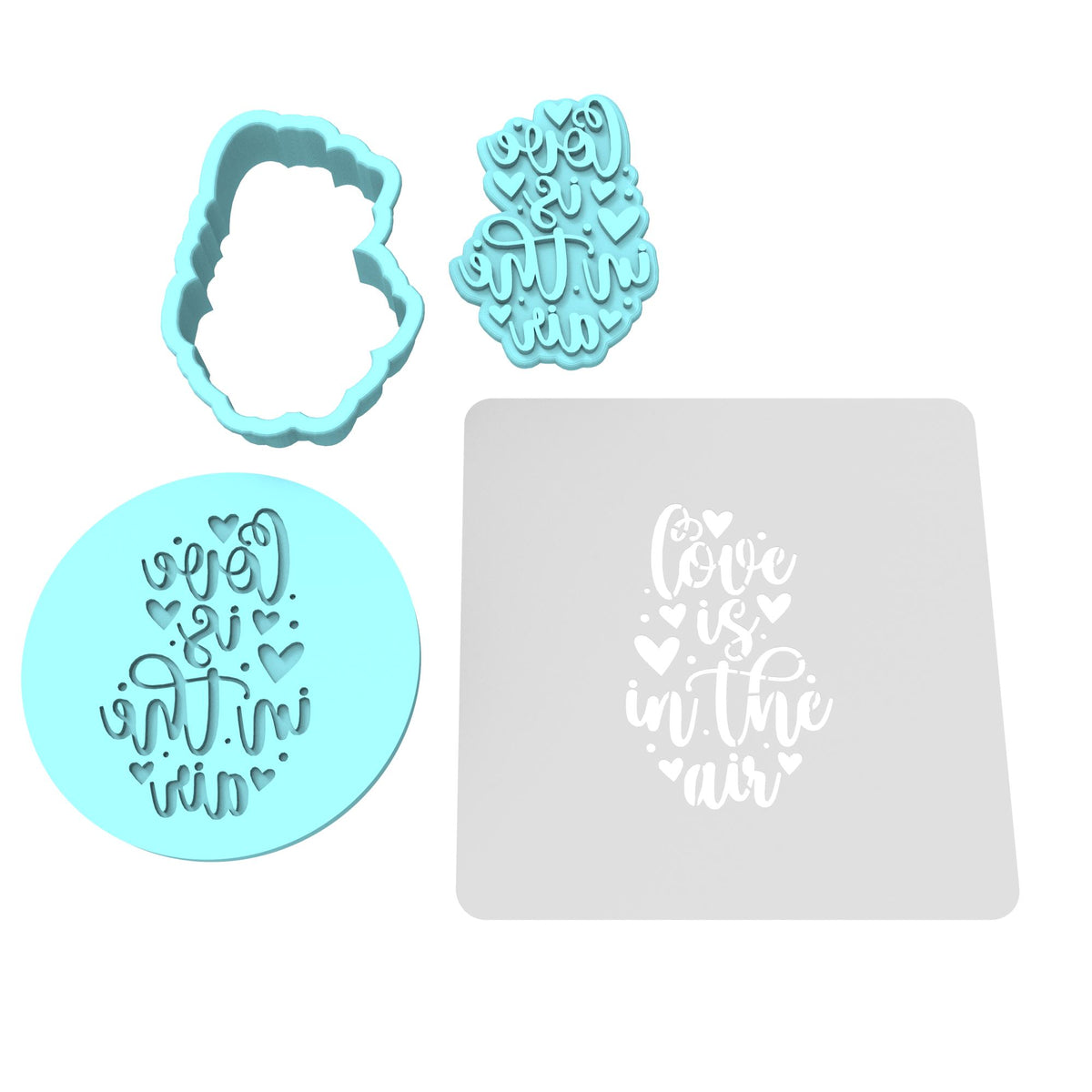 Love is in the Air Cookie Cutter | Stamp | Stencil Wedding / Baby / V Day Cookie Cutter Lady MINI - 2 Inches (5cm) **FULL SET BUNDLE** Cutter + Stamp + Stencil + Debosser **BEST DEAL** 