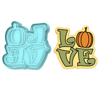 Love Pumpkin Cookie Cutter | Stamp | Stencil #1 Halloween / Fall Cookie Cutter Lady 2 Inch Small Cupcake Cutter + Stamp No