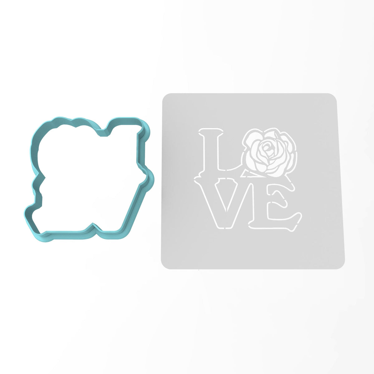 Love Rose Cookie Cutter | Stamp | Stencil #1 Wedding / Baby / V Day Cookie Cutter Lady MINI - 2 Inches (5cm) **BUNDLE** Cutter + Stencil 