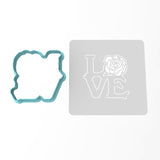 Love Rose Cookie Cutter | Stamp | Stencil #1 Wedding / Baby / V Day Cookie Cutter Lady MINI - 2 Inches (5cm) **BUNDLE** Cutter + Stencil 