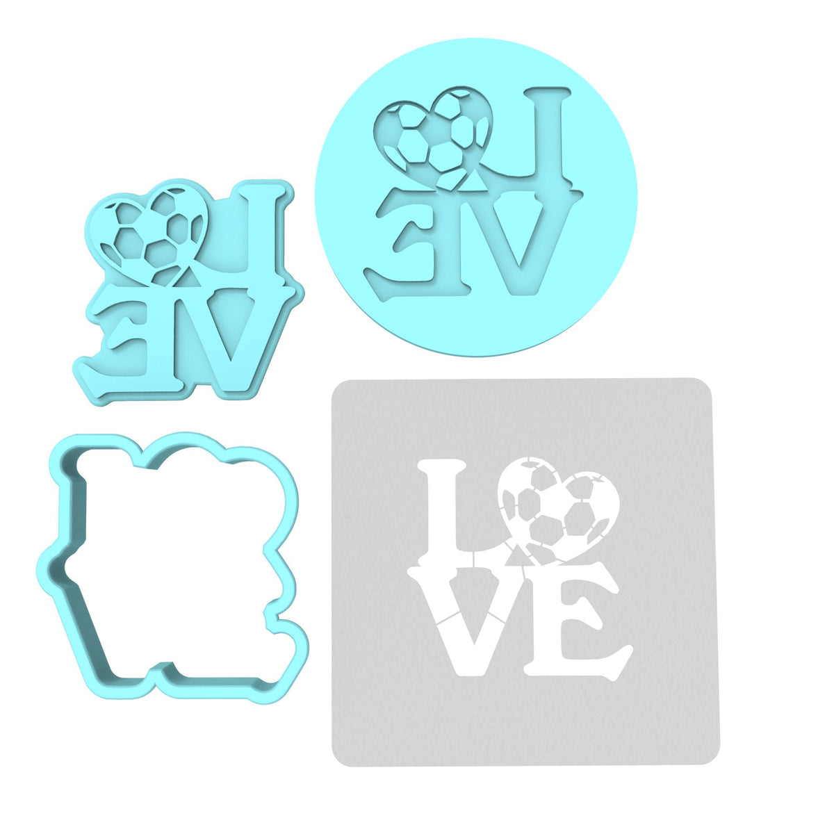 Love Soccer Cookie Cutter | Stamp | Stencil #1 transportation Cookie Cutter Lady MINI - 2 Inches (5cm) **FULL SET BUNDLE** Cutter + Stamp + Stencil + Debosser **BEST DEAL** 