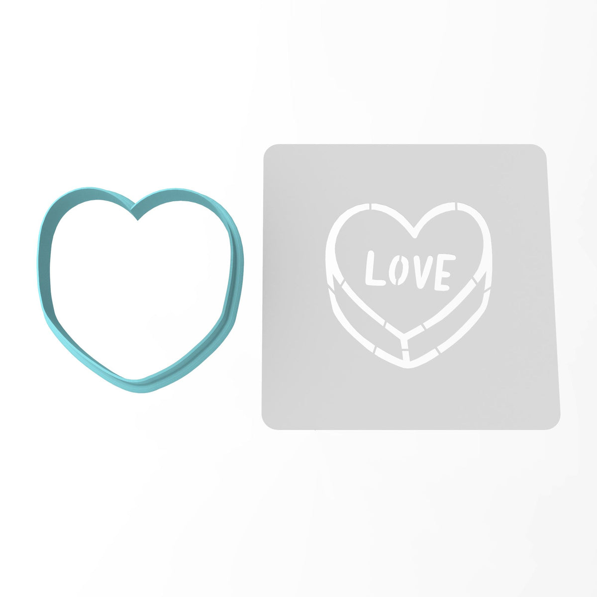 Love Valentine Candy Heart Cookie Cutter | Stamp | Stencil Wedding / Baby / V Day Cookie Cutter Lady MINI - 2 Inches (5cm) **BUNDLE** Cutter + Stencil 