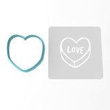 Love Valentine Candy Heart Cookie Cutter | Stamp | Stencil Wedding / Baby / V Day Cookie Cutter Lady MINI - 2 Inches (5cm) **BUNDLE** Cutter + Stencil 