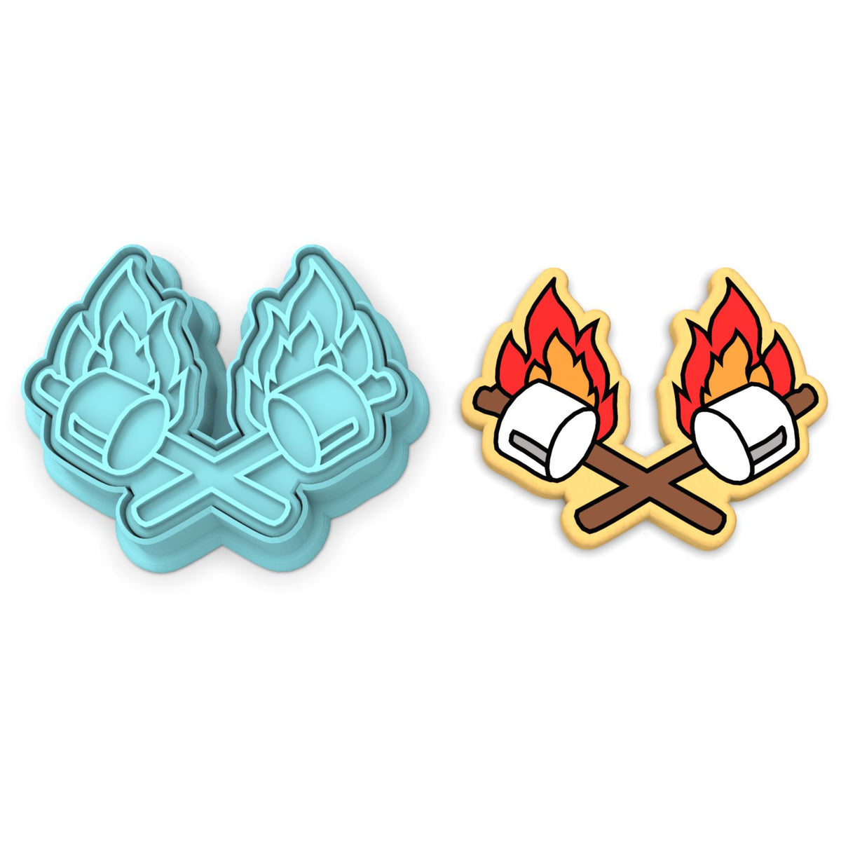 Marshmallow Sticks with Fire Cookie Cutter | Stamp | Stencil #1